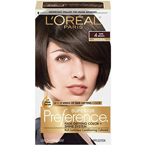 L'Oreal Paris Superior Preference Fade-Defying Color + Shine System, 4 Dark Brown(Packaging May Vary)