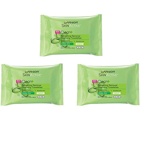 Garnier Skin Skinactive Clean Plus Refreshing Remover Cleansing Towelettes (Pack of 3)